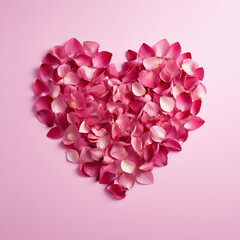 Obraz premium Heart made of rose petals on pink background, Valentine's day, generative ai
