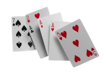 Flying playing cards for poker and gambling, isolated on white, clipping path