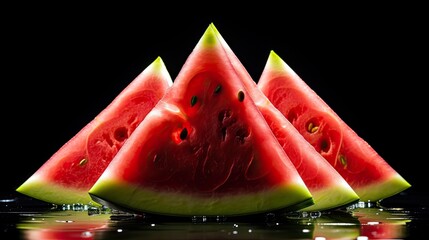 cutaway watermelon, soft diffused light is used to highlight the juicy details of the watermelon.