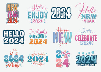 Happy New Year 2024. Typography set