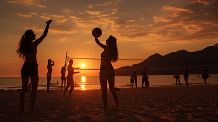 Camaraderie moment victory celebration at sunset sandy feet worn volleyball joy and triumph in...