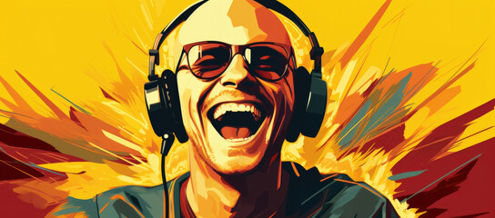 Person man happy cartoon song musical singer design headphone illustration smile