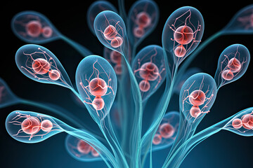 Human cells under the microscopic, a microscopic environment. - obrazy, fototapety, plakaty