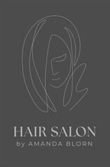 Woman Face Card Template, Line Art Illustration. Female head Minimalist line design with abstract expressive lines