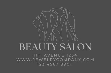 Woman Face Card Template, Line Art Illustration. Female head Minimalist line design with abstract expressive lines