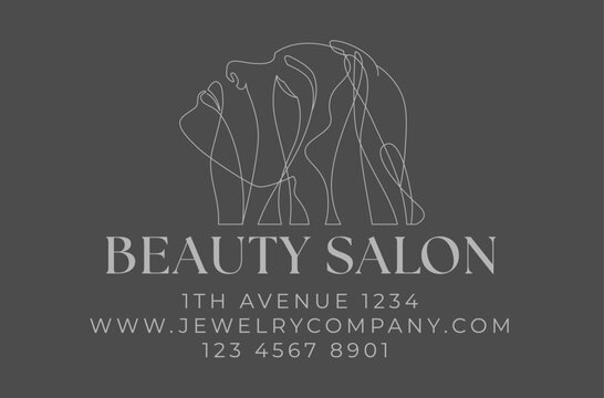 Woman Face Card Template, Line Art Illustration. Female head Minimalist line design with abstract expressive lines