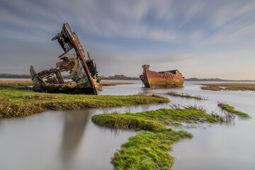 Blackpool shipwrecked boats on the Clyde coast near Blackpool and Fleetwood. Cod war fishing boats...