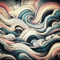 Wave Background Painting Abstract Wallpaper artistic. A dynamic painting of a crashing wave with vibrant blue, orange, yellow and pink hues