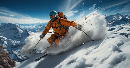 extreme winter sport with skier jumping