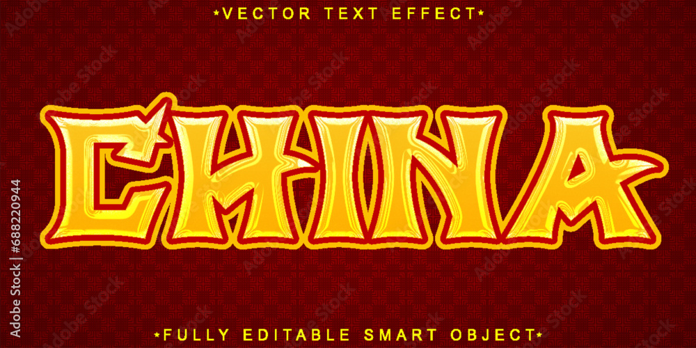 Poster yellow and red china vector fully editable smart object text effect