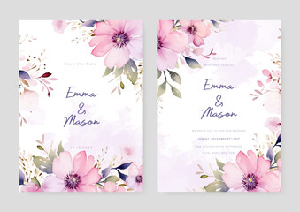 Pink cosmos vector elegant watercolor wedding invitation floral design