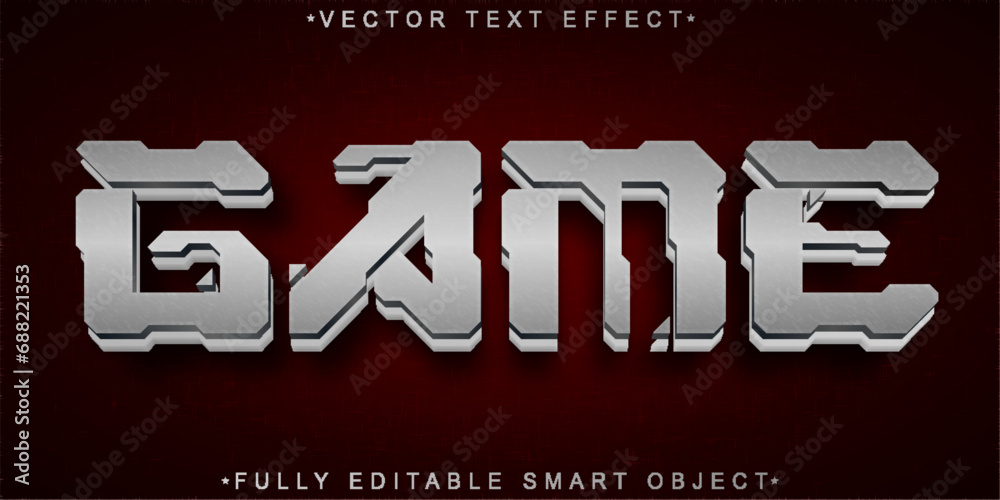 Poster silver robotic game vector fully editable smart object text effect