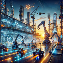 Advanced Robotics and Automation in Futuristic Factory

