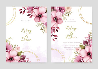 Pink and red poppy modern wedding invitation template with floral and flower