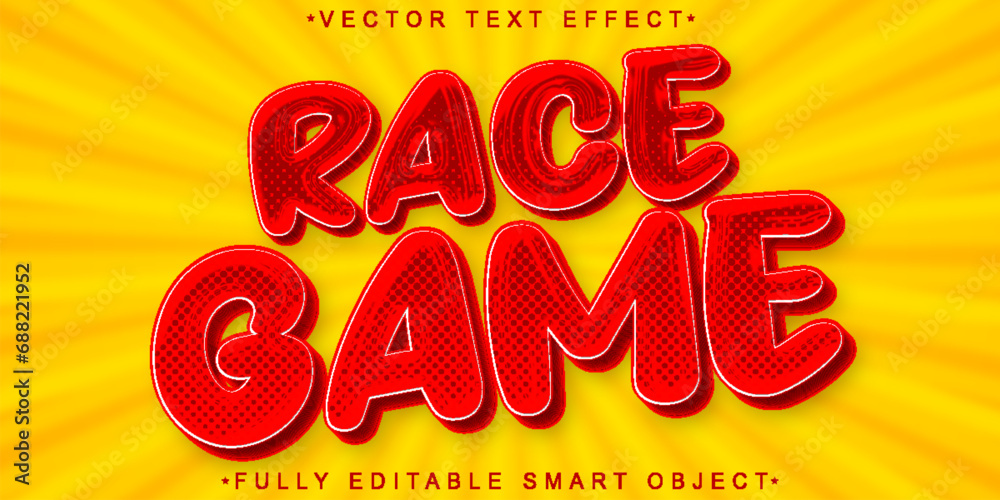 Poster red cartoon race game vector fully editable smart object text effect