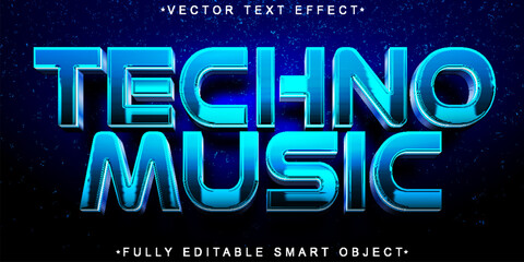Shiny Blue Techno Music Vector Fully Editable Smart Object Text Effect