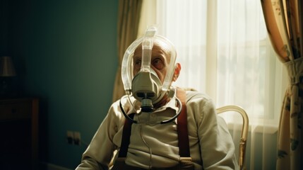 elderly man with medical breathing apparatus
