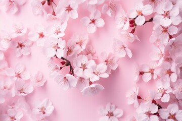 Cherry blossoms on pink background. Generative AI