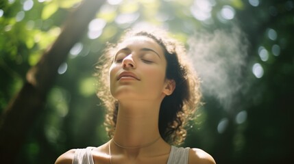 Young woman relaxing in a lush nature - obrazy, fototapety, plakaty