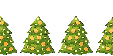 Fototapeta premium Cartoon Christmas and New Year seamless border