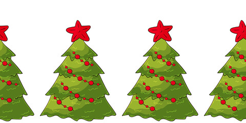 Naklejka na ściany i meble Cartoon Christmas and New Year seamless border