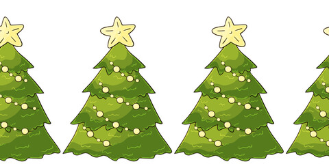 Cartoon Christmas and New Year seamless border