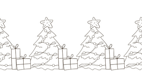 Coloring Christmas and New Year seamless border