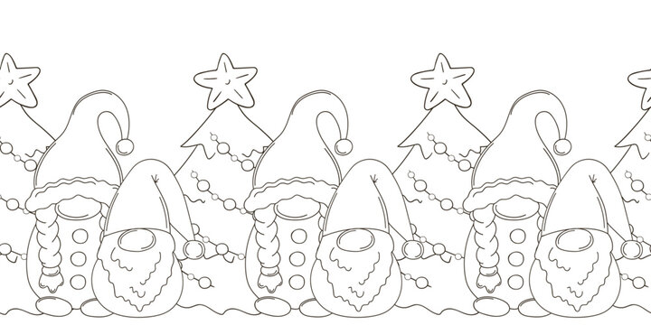 Coloring Christmas and New Year seamless border