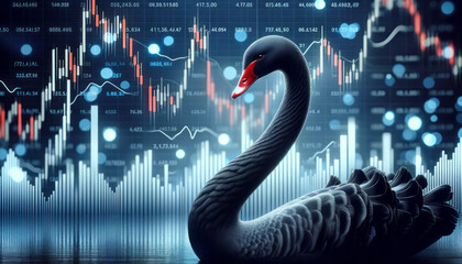 Black Swan event in the stock market. Extremely rare occurrence that was not predicted - obrazy, fototapety, plakaty