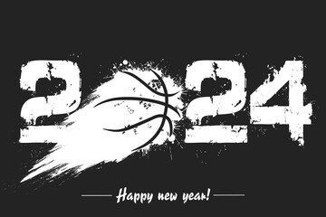 Happy New Year 2024 and basketball ball