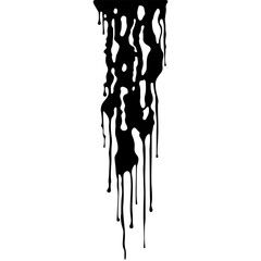 Abstract Dripping Paint. Black ink flows down in long streams and drops. Flowing black liquid. Droplets. Dirty grunge texture. Vector isolated on white background. Wet slick. Design element.