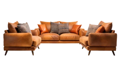 Foto op Aluminium An elegant set of brown textile 2 seater sofa and armchairs, blending comfort with modern luxury. Transparent background. © Jan