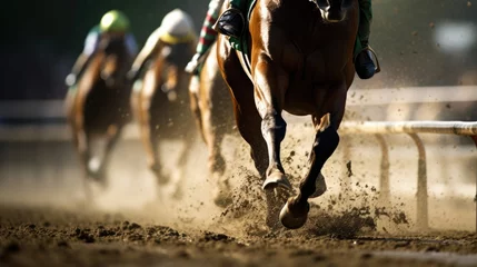 Foto op Canvas Horse racing details of galloping horses legs on hippodrome track © brillianata
