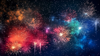Fototapeta premium Multi-colored fireworks in the night sky, pyrotechnic show
