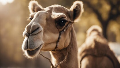 Obraz premium Camel in the desert. Selective focus on the eyes.