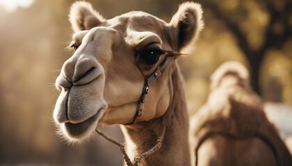 Camel in the desert. Selective focus on the eyes.