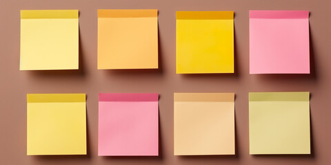 Rows of sticky notes to place ideas and processes, business, ideas, brainstorming