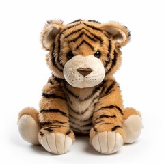 Toy tiger sits isolated on white