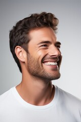 Obraz premium Male smile with dazzling white teeth, showing excellent dental health and hygiene