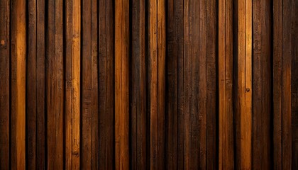 Brown wood panel repeat texture. Realistic timber dark striped wall background. Bamboo textured planks banner. Parquet board surface. Oak floor tile. Metal line shape fence	
