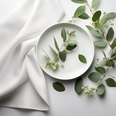 Eucalyptus leaves on white cloth