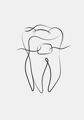 Tooth braces illustration in linear style drawing on white background