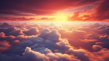 Beautiful sunset sky above clouds with dramatic light.
