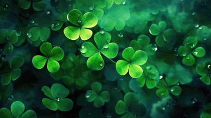 Fresh green clover leaves as background. St. Patricks Day - obrazy, fototapety, plakaty