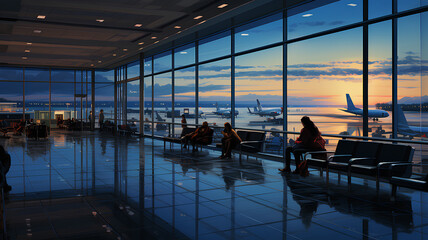 Airport interior, view from window