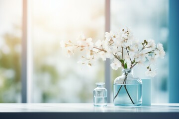 Spring flowers on the windowsill. Background with selective focus and copy space