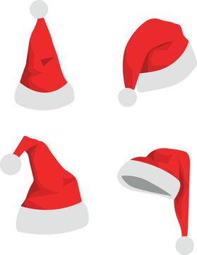 Set of santa claus hats. Big set of realistic Santa Hats isolated on transparent background. Vector santa claus hat colllection, holiday cap to xmas illustration