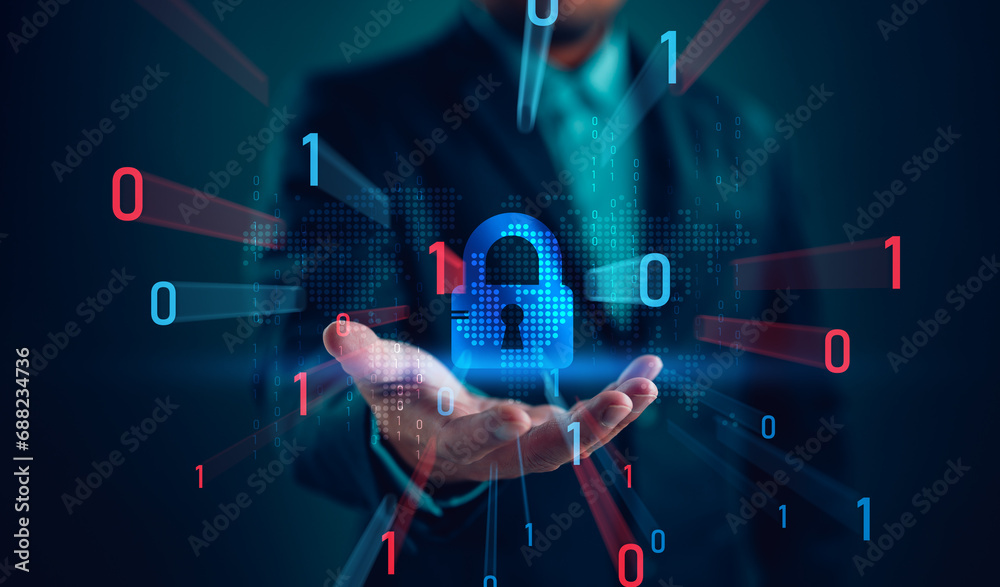 Poster cybersecurity concept, user privacy security and encryption, secure internet access future technolog