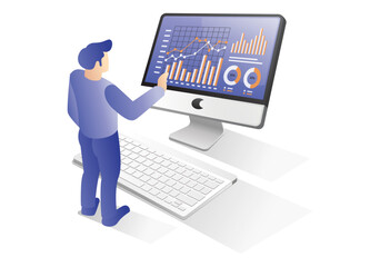 Businessman analyzing business data illustration concept