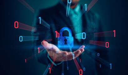 Cybersecurity concept, user privacy security and encryption, secure internet access Future technology and cybernetics, screen padlock. Internet network data protection, anti hacker, cybercrime